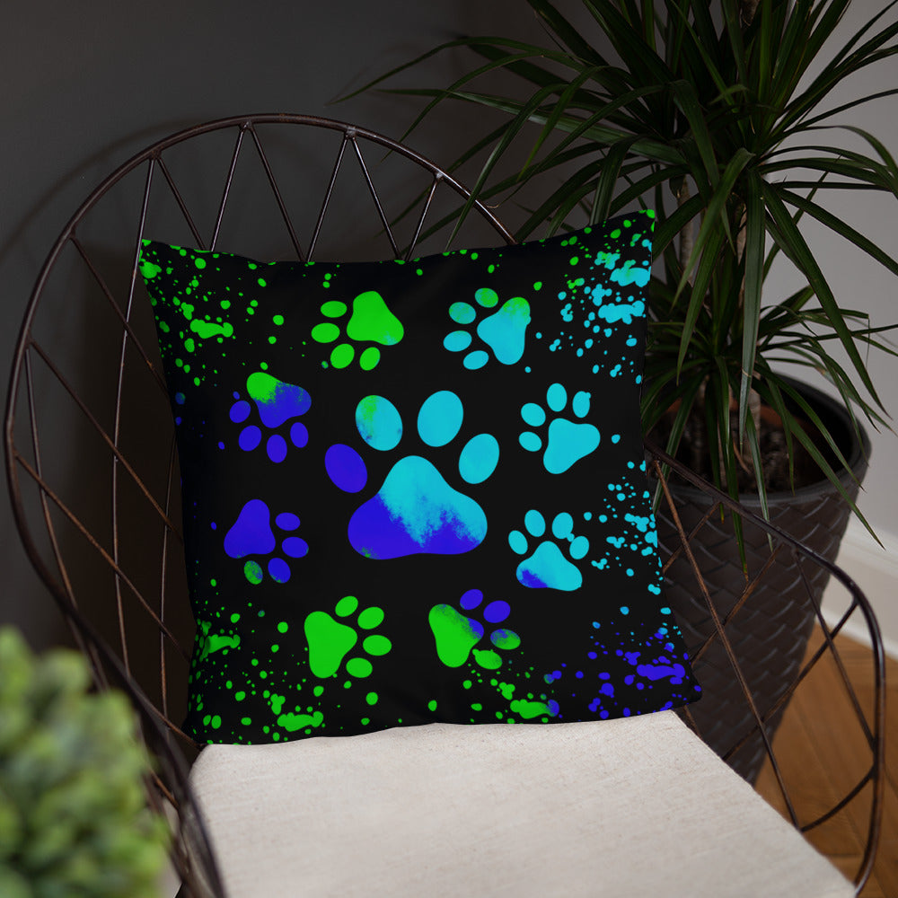 BLUE/ GREEN DOG PAWS- Basic Pillow