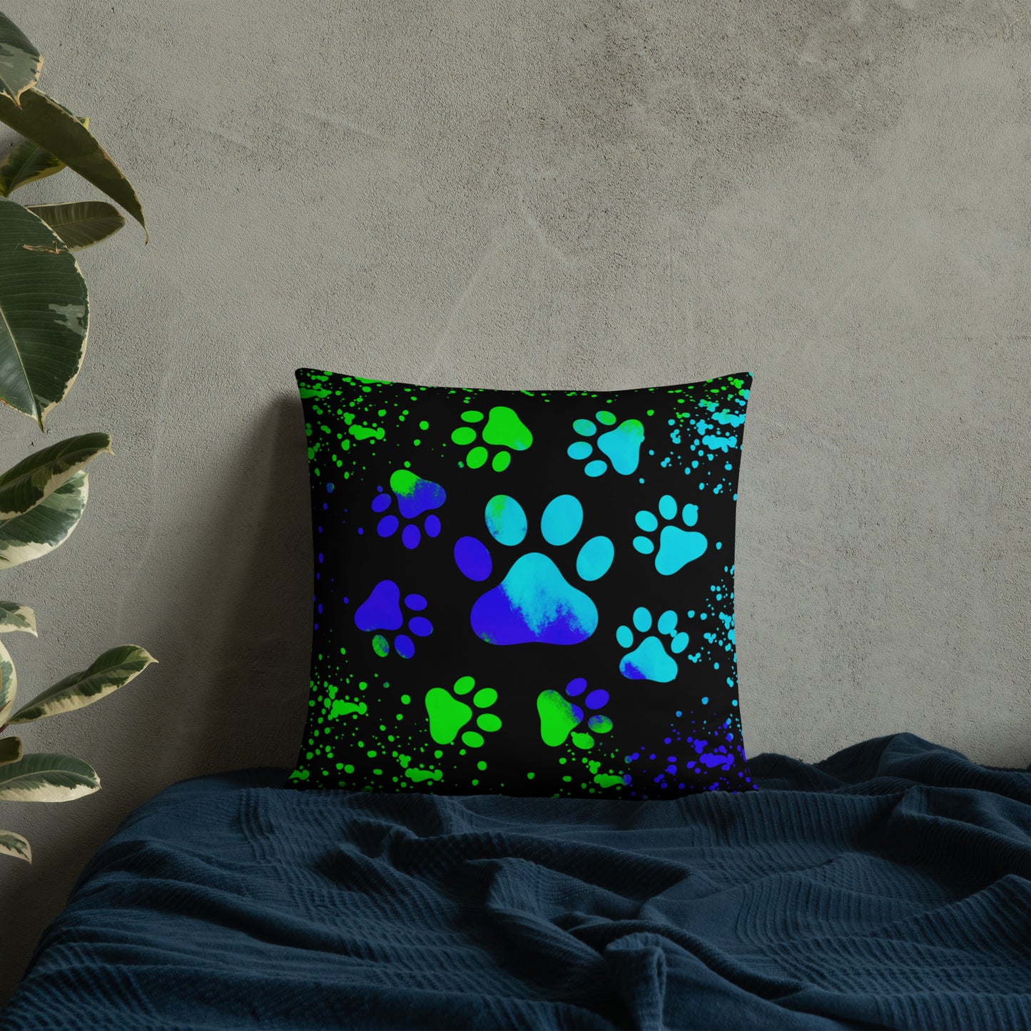 BLUE/ GREEN DOG PAWS- Basic Pillow