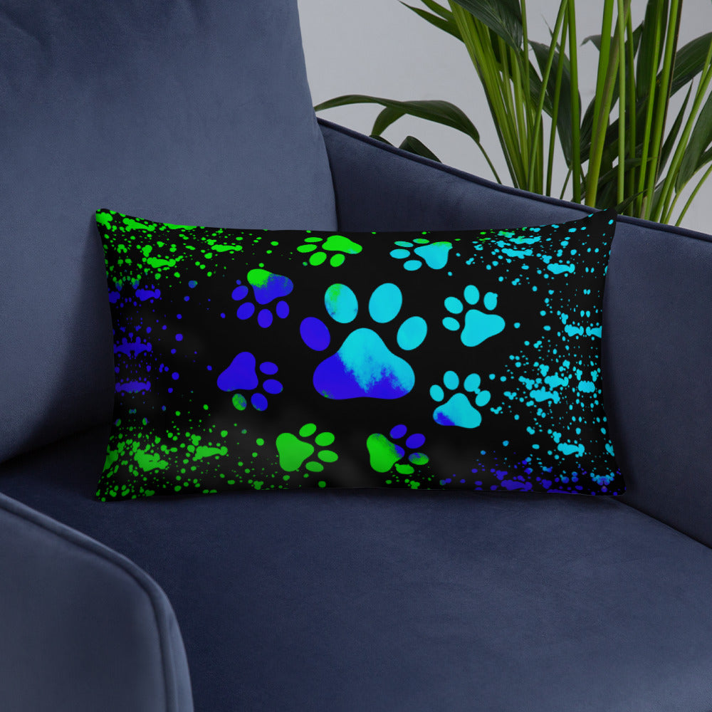 BLUE/ GREEN DOG PAWS- Basic Pillow