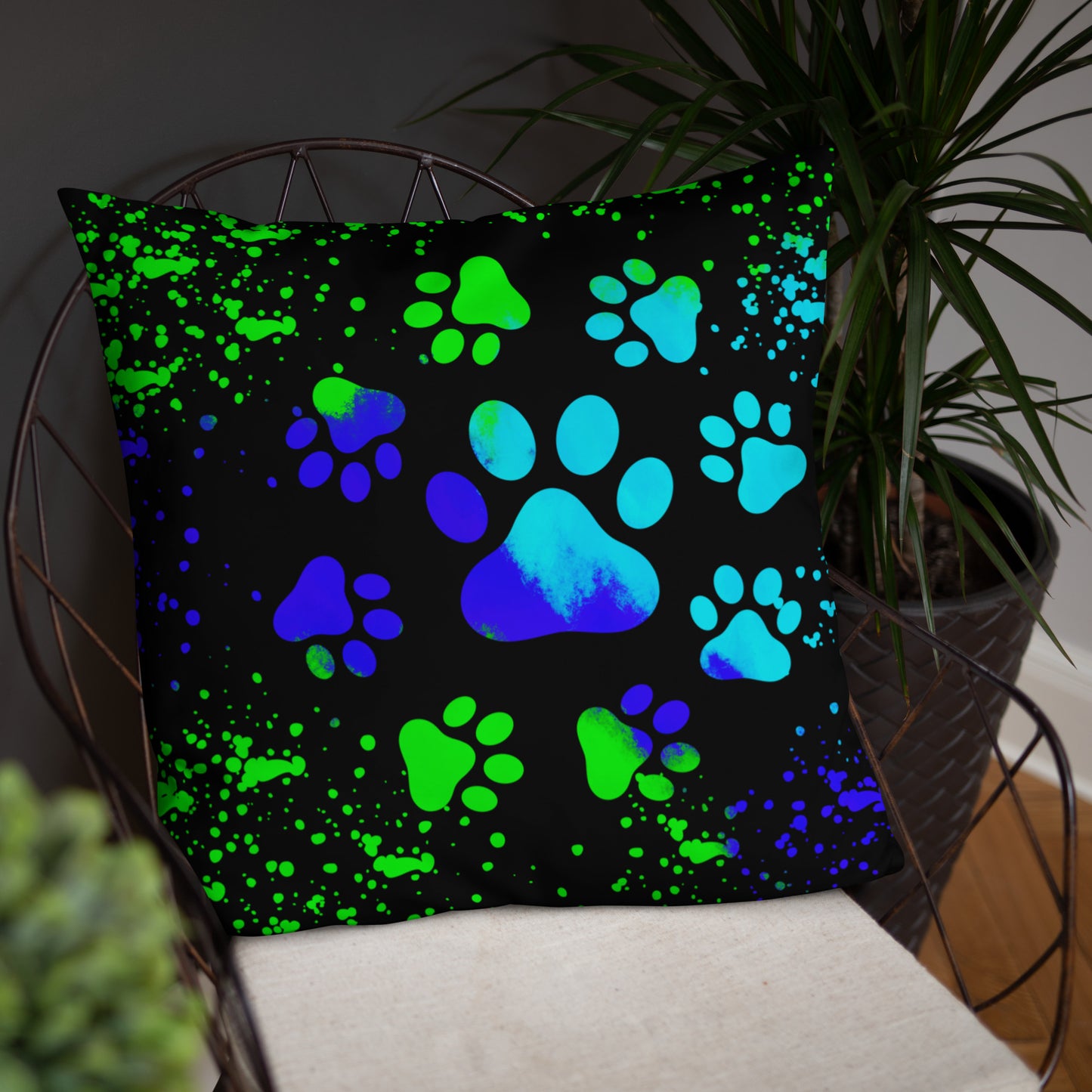 BLUE/ GREEN DOG PAWS- Basic Pillow