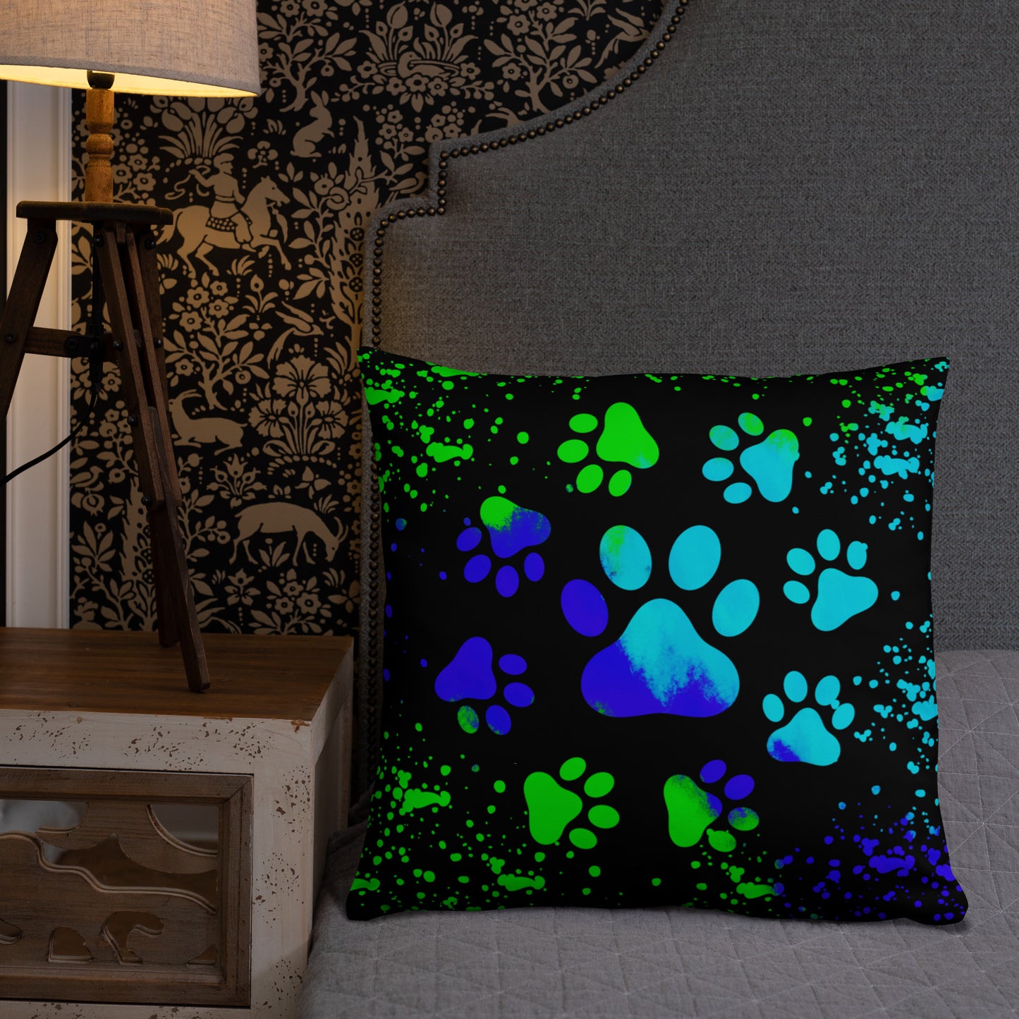 BLUE/ GREEN DOG PAWS- Basic Pillow