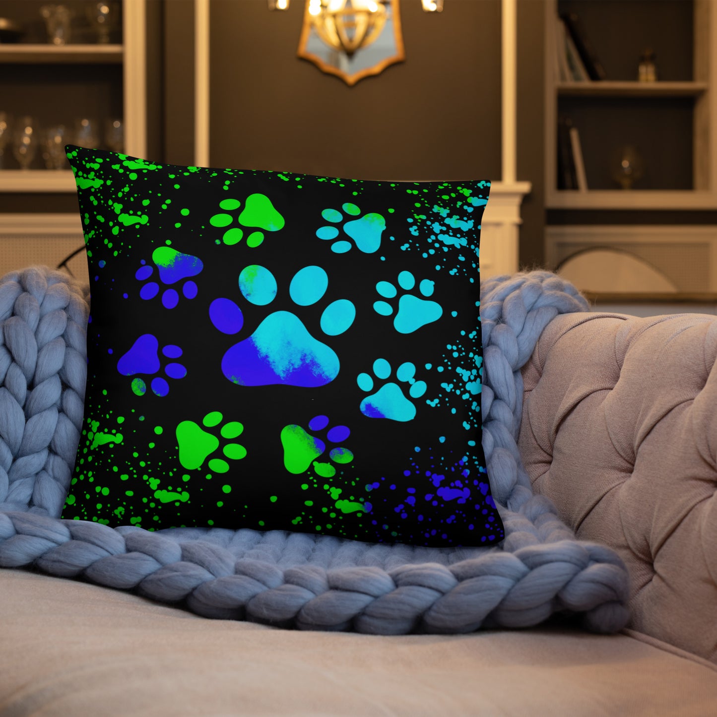 BLUE/ GREEN DOG PAWS- Basic Pillow