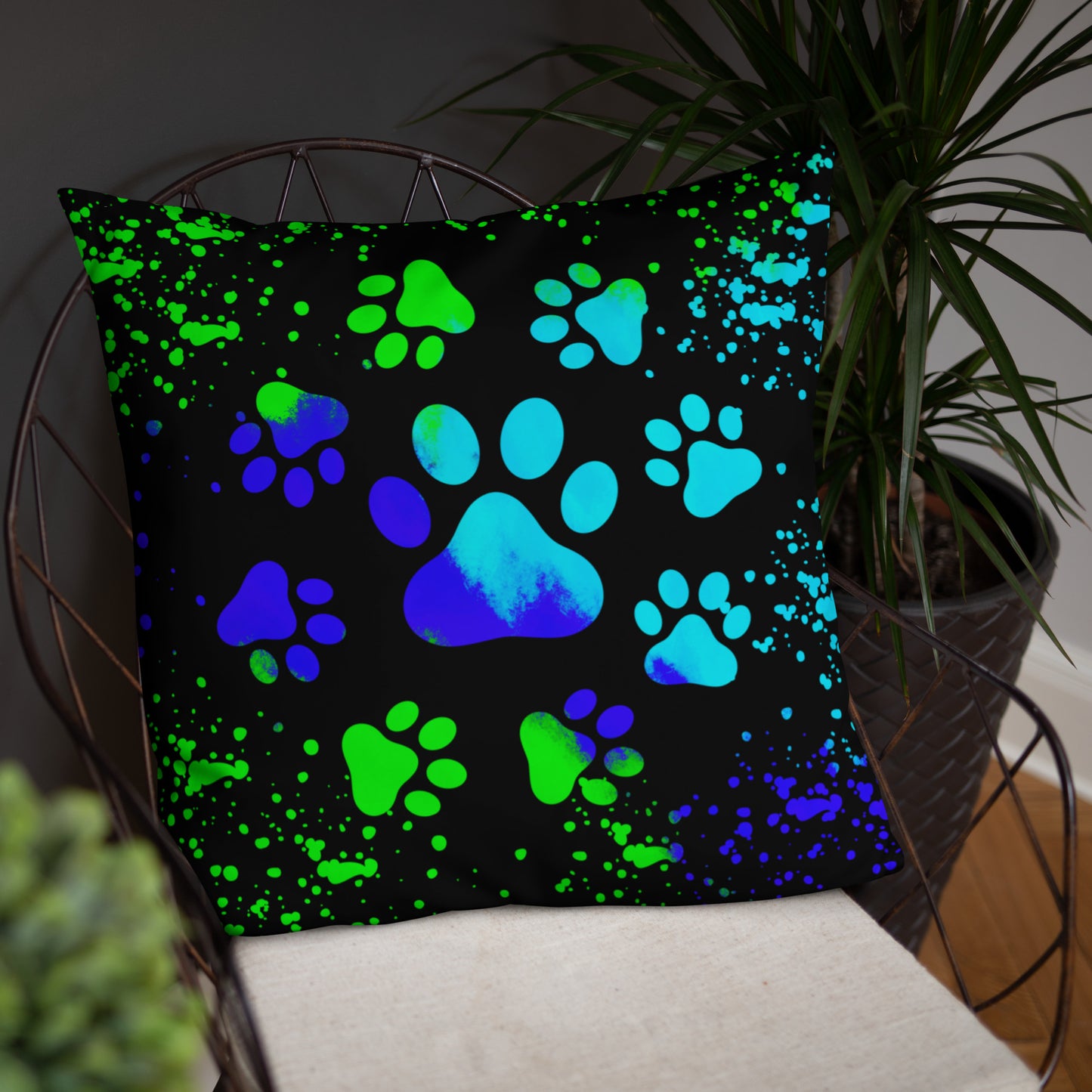 BLUE/ GREEN DOG PAWS- Basic Pillow