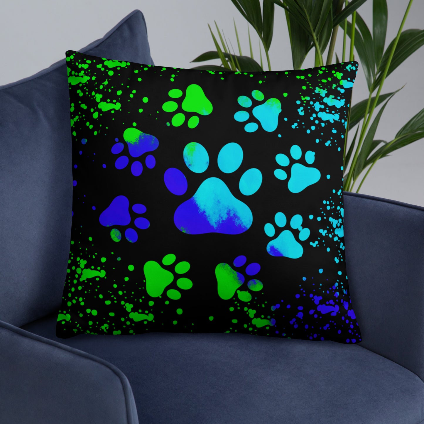 BLUE/ GREEN DOG PAWS- Basic Pillow