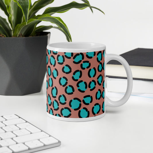 BLUE SPOT LEOPARD- White glossy mug