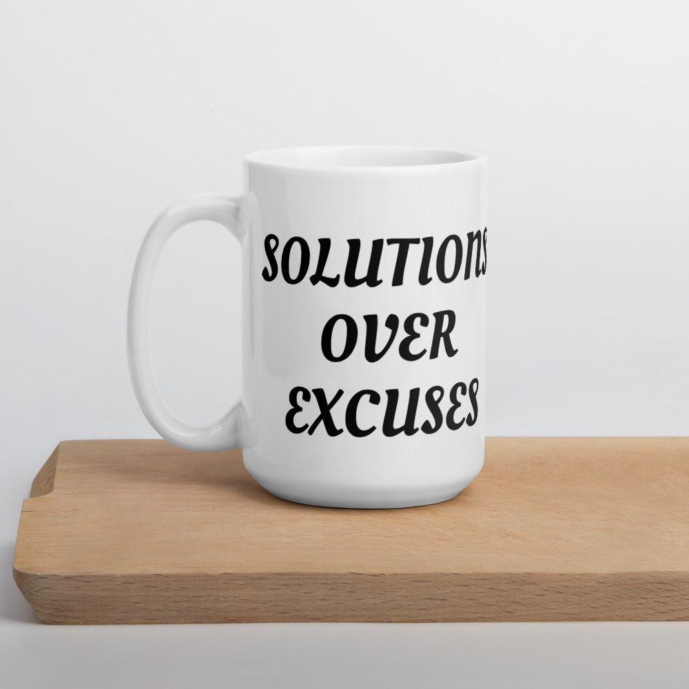 SOLUTIONS OVER EXCUSES- White glossy mug