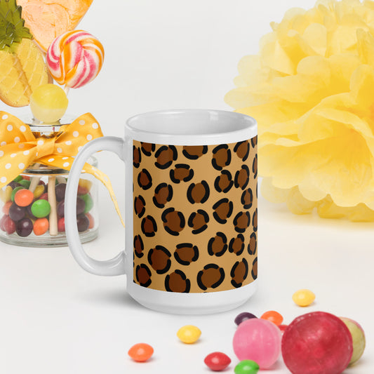 TAN LEOPARD- White glossy mug